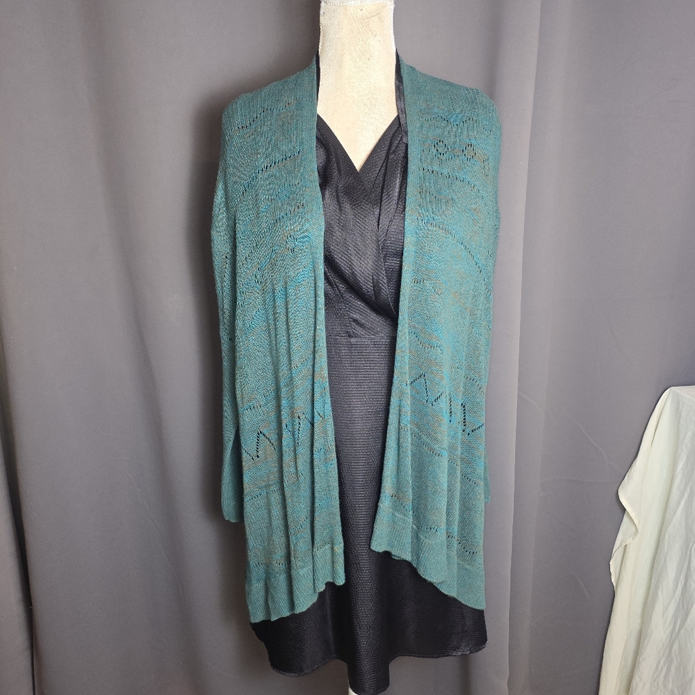 Sparrow Anthropologie Teal Open Knit Cardigan Womens Small Long Duster